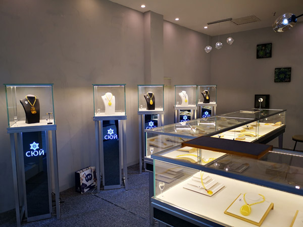 玻璃珠宝展柜,定制玻璃珠宝展示柜,鸿钛珠宝展柜厂家